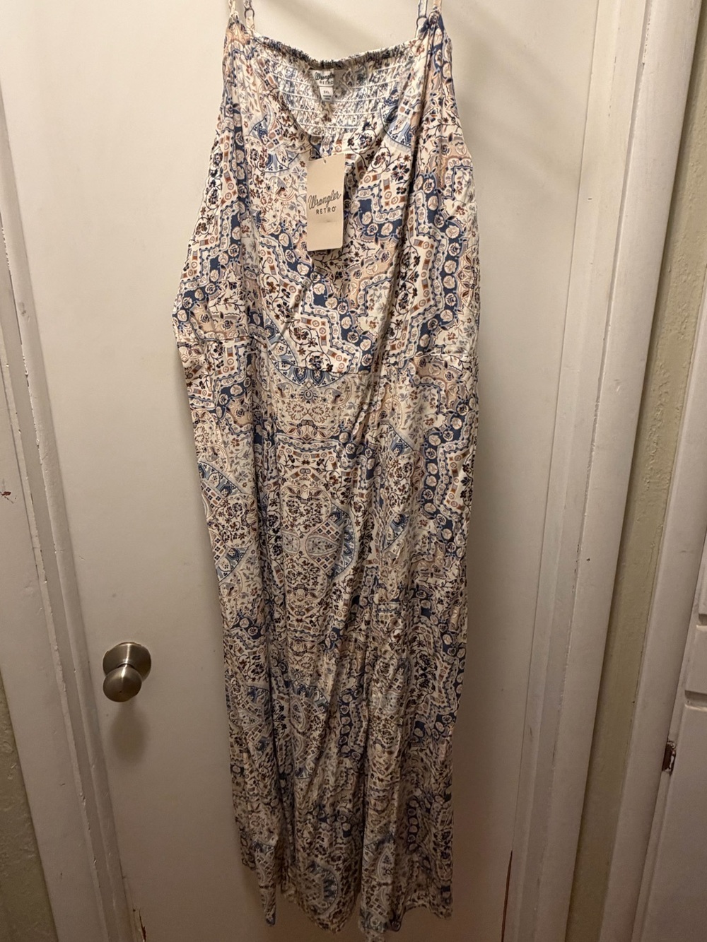 Boho Print Maxi Sundress in Cream & Blue